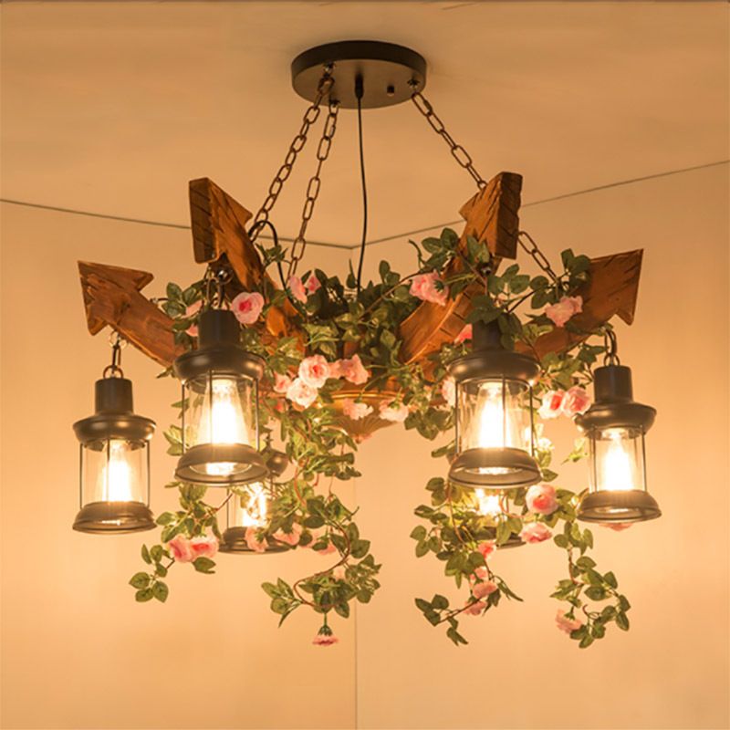 Arrow Shape Coffee Shop Chandelier Lighting Fixture Coastal Wood Hanging Ceiling Light