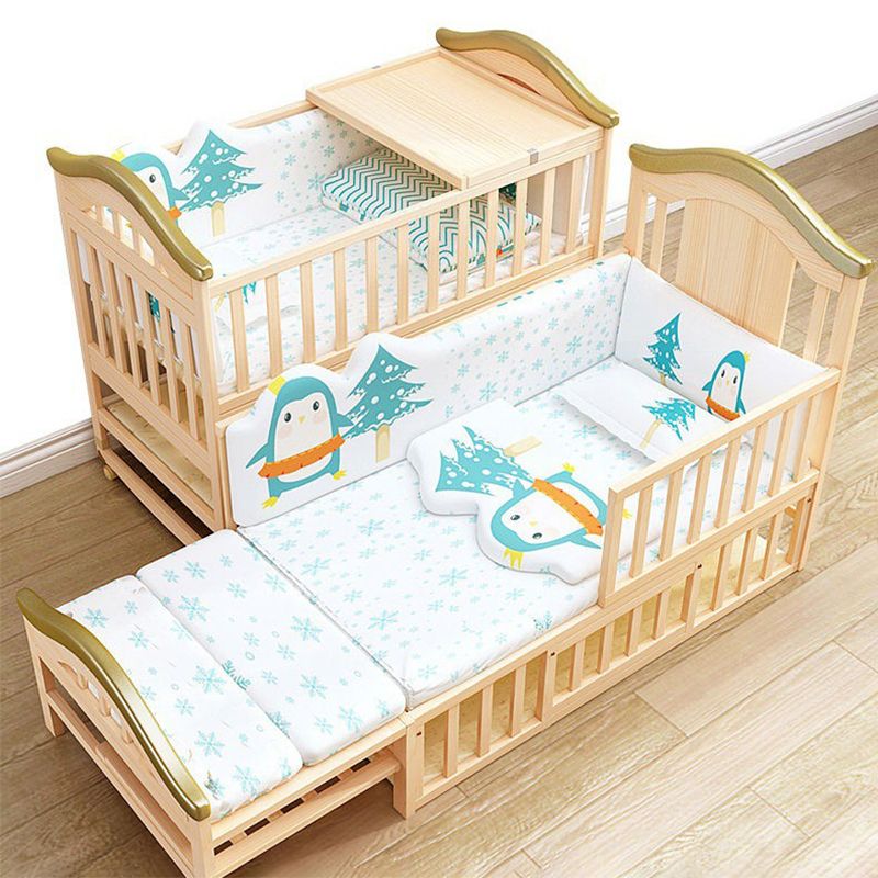 Baby Crib 4-in-1 Convertible Crib Nursery Bed with Guardrail and Casters