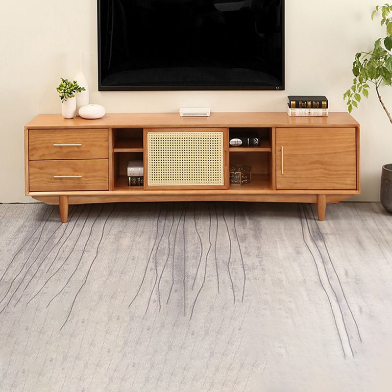 Solid Wood TV Media Console Scandinavian TV Stand with 2 Drawers