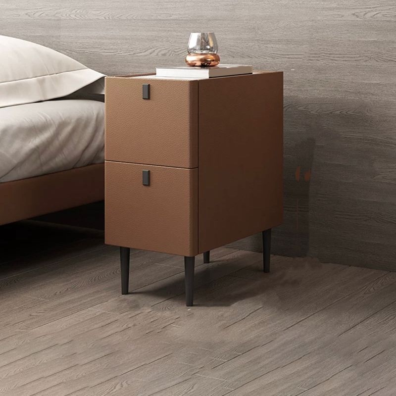 Modern Style Leather Polychromatic Choice of Black Cabinet Leg Nightstand