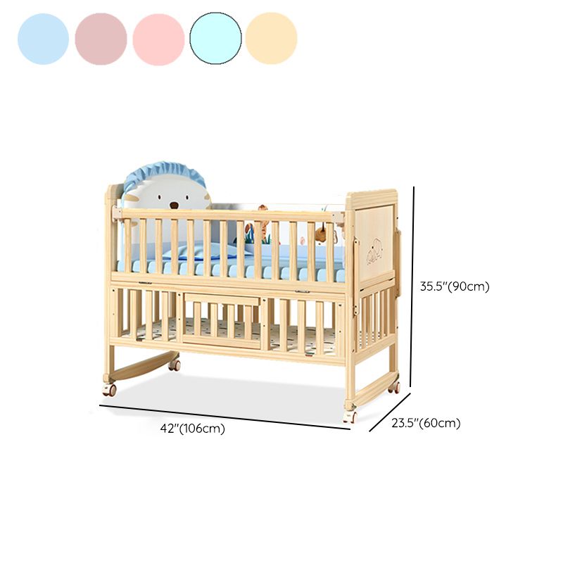 Wood Farmhouse Baby Crib Pine Light Wood Nursery Crib with Storage