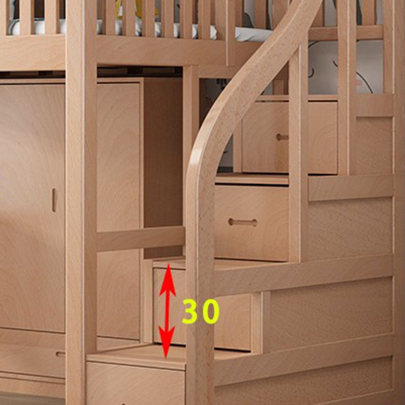 Contemporary Solid Wood Bunk Bed Natural Loft Bed with Guardrail