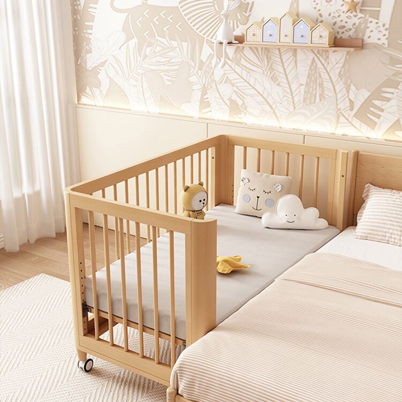 3-in-1 Natural Convertible Crib Modern Solid Wood Baby Crib with Casters