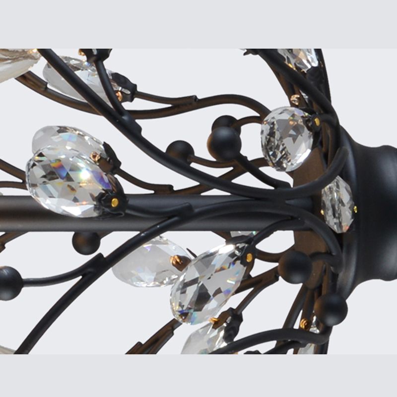 Black Globe Chandelier Pendant Light Artistic Modern 3-Light Crystal Ceiling Light