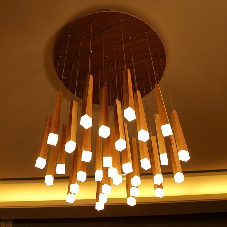 Matchstick Dining Room LED Pendant Light Wood 1/5/7-Light Ceiling Light Fixture with Diffuser in Warm/White Light