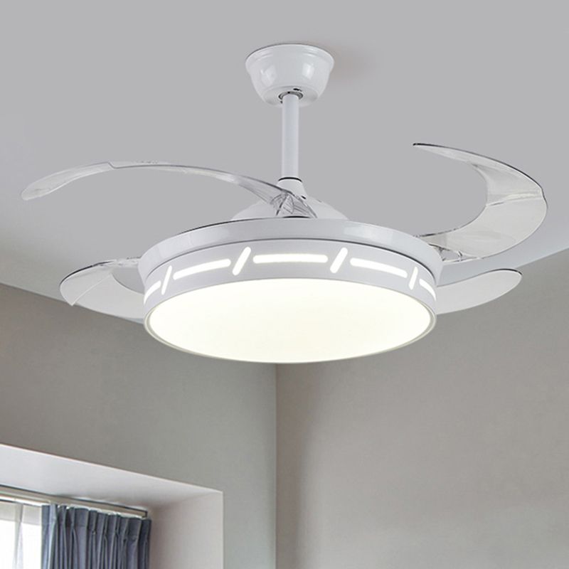 4 Blades LED Bedroom Semi Flush Contemporary 20" Wide Hanging Fan Light Fixture with Circle Acrylic Shade