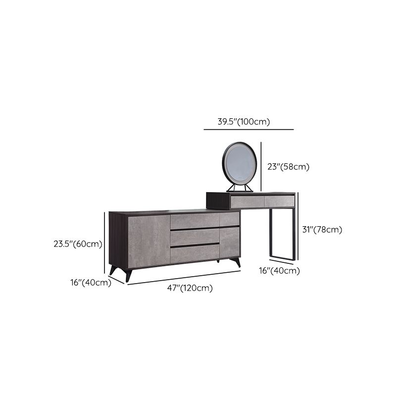 Gray Modern Wooden with Drawer Lighted Mirror Bedroom Vanity Table