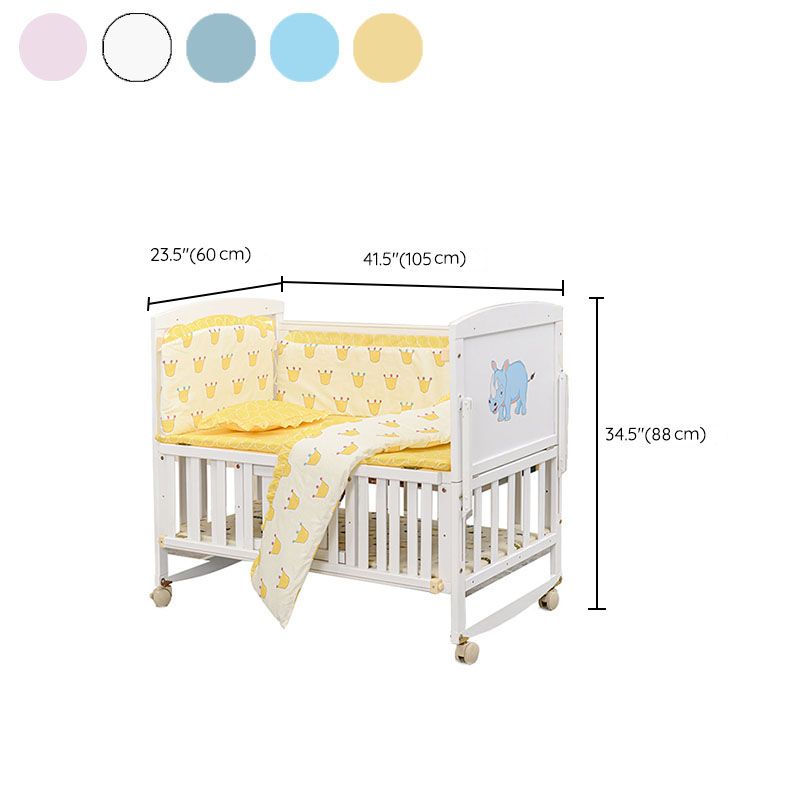 Scandinavian Baby Crib Pine Coir Fiber Nursery Crib with Casters