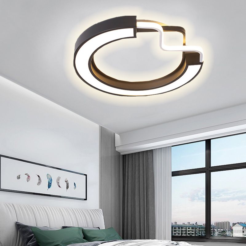 16"/19.5" W Modern Metal LED Flush Mount Lamp Black and White Square/Round Ceiling Mounted Fixture for Bedroom, White Light