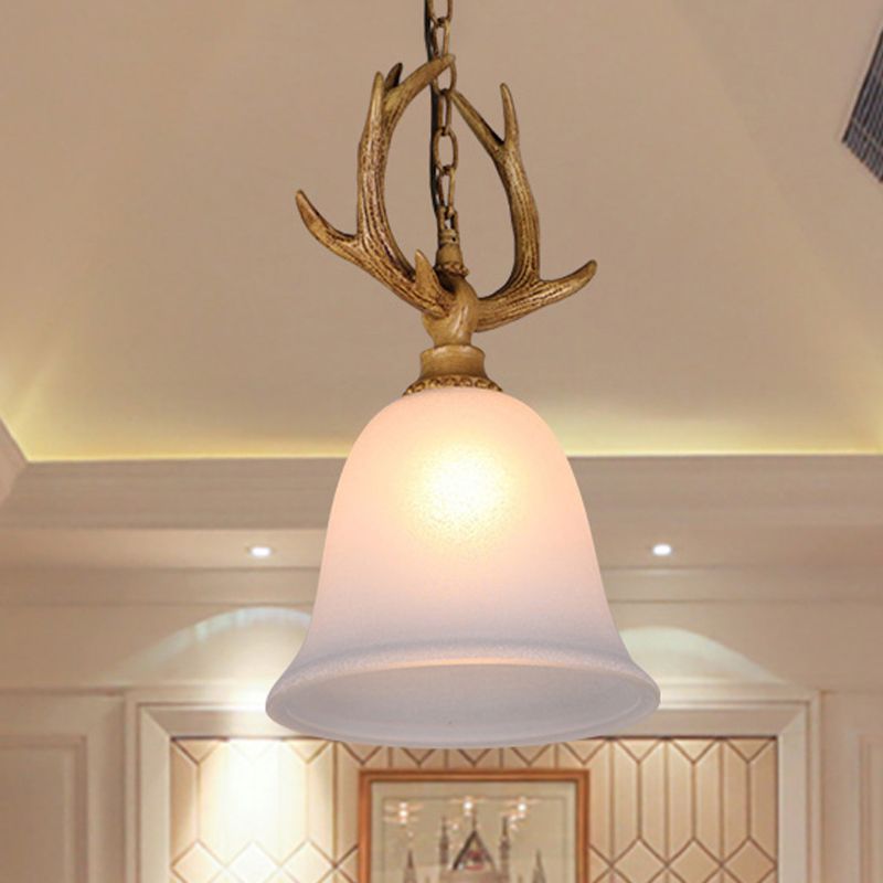 1 Bell Light Plafond Pendant Light Rustique Blanc Verre Blanc Lampe suspendue avec conception de wapitis