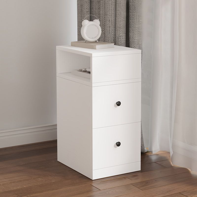 Imitation Wood Nightstand Modern 2-Drawer Open Storage 26 Inch H Night Table