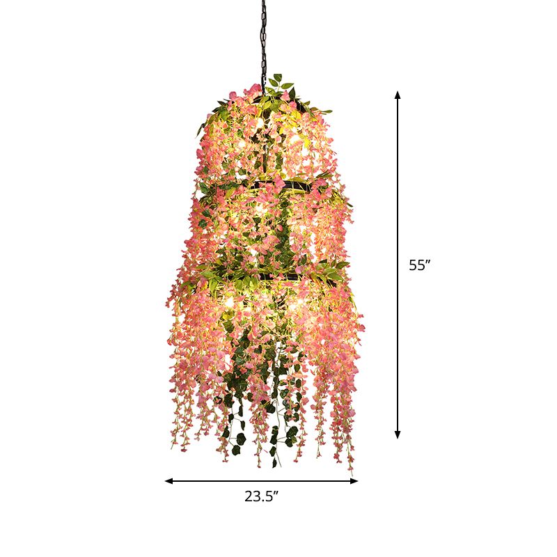 Rosa geschichtete Kronleuchterleuchte Leuchen -Eisen 11 Lichter Restaurant Blume Hanging Anhängerlampe