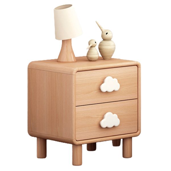 Modern Beech Kids Bedside Table Light Wood Nightstands with 2 Drawers