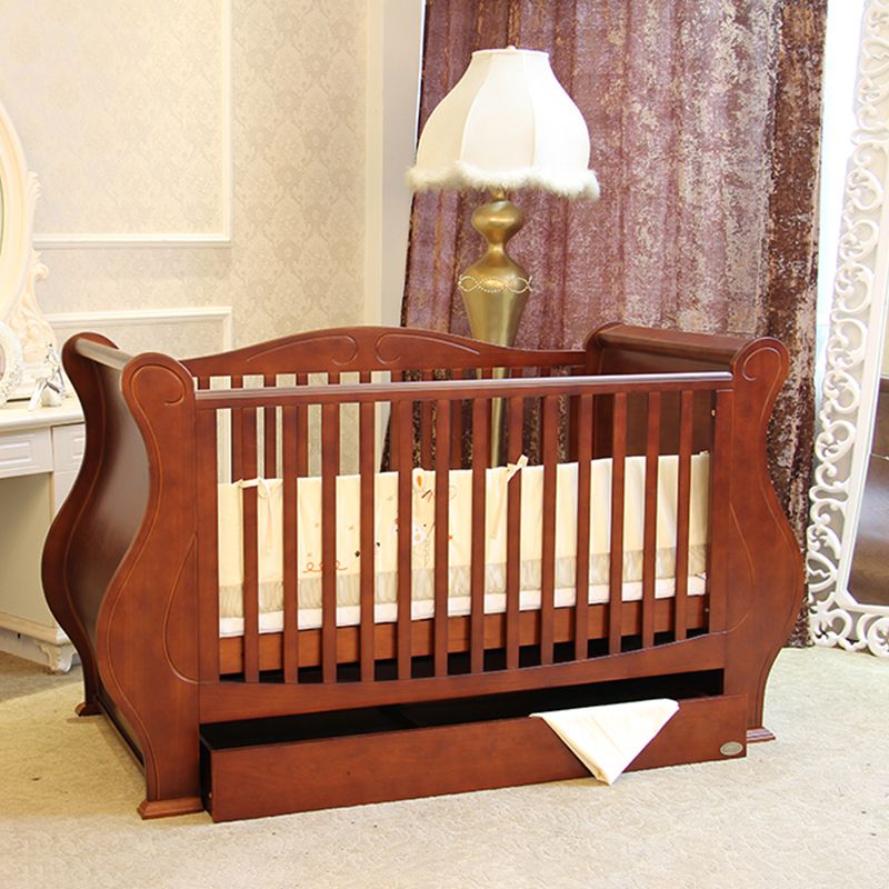 Rectangle Solid Wood Crib Traditional 3-In-1 Convertible Crib with Drawer