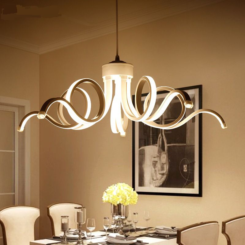 Modern Simplicity Style LED Line Light Acrylic Petal Shape Chandelier Light in White For Living Room