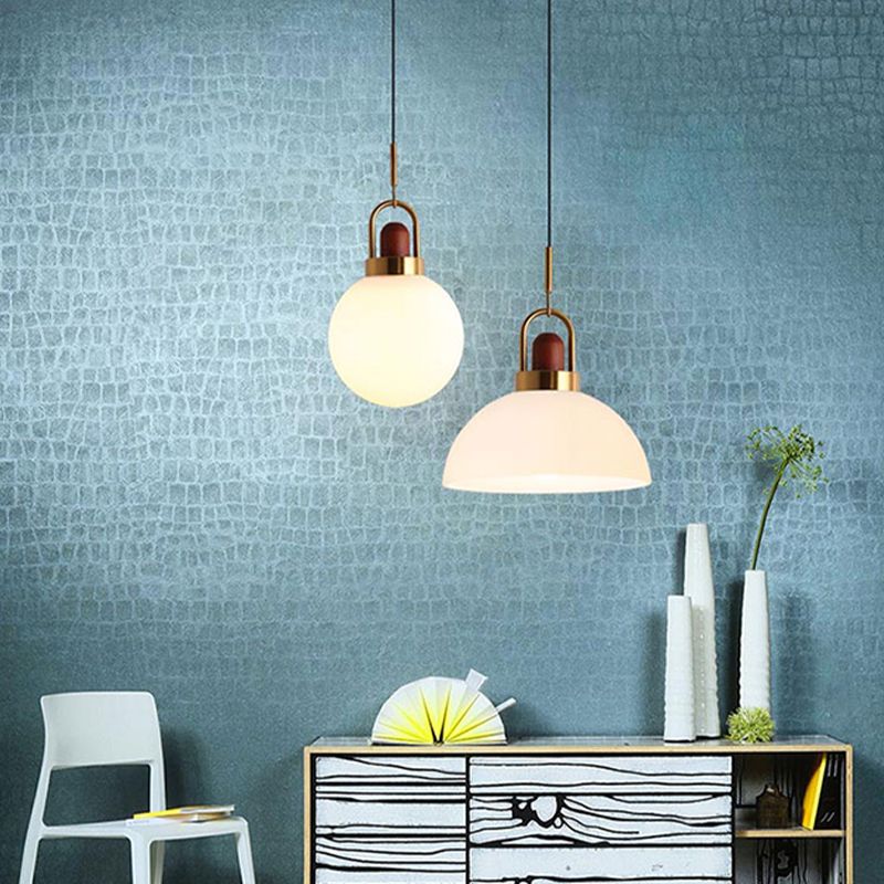 1 Light Industrial Style Pendant Lighting with White Glass Shade for Living Room