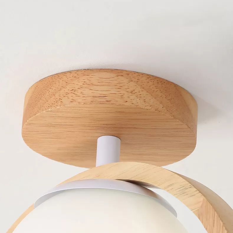 Aisle Ceiling Flush Mount Light Modern Wood Ceiling Mounted Light with Circle Wooden Shade