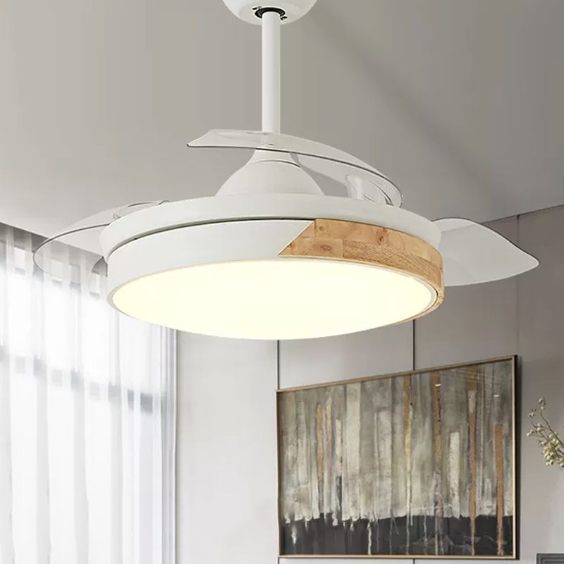 4-Blade Modernist LED Semi Flush Patchwork Round 20" Wide Ceiling Fan Light Fixture with Acrylic Shade