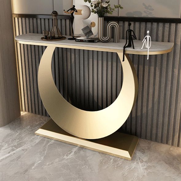 Glam Half Moon Console Table 11.81" W Stone Accent Table with Abstract Base