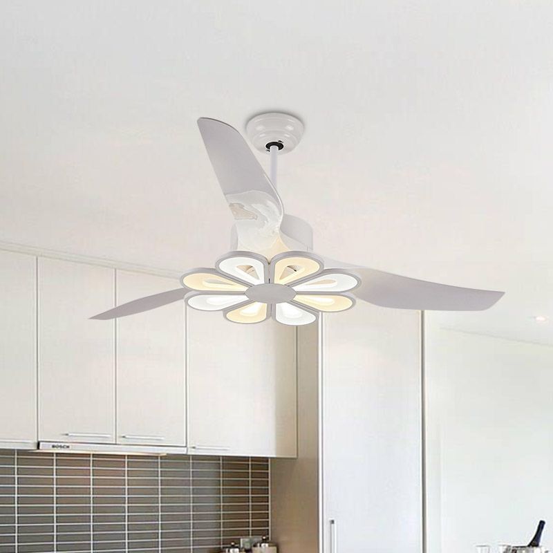 Metallic Flower Hanging Fan Light Contemporary 50" Wide LED White Semi Flushmount with 3 Blades