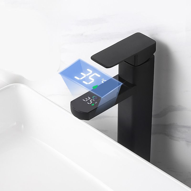 Contemporary Sink Faucet Digital Display Screen Solid Color Low Arc Sink Bathroom Faucet