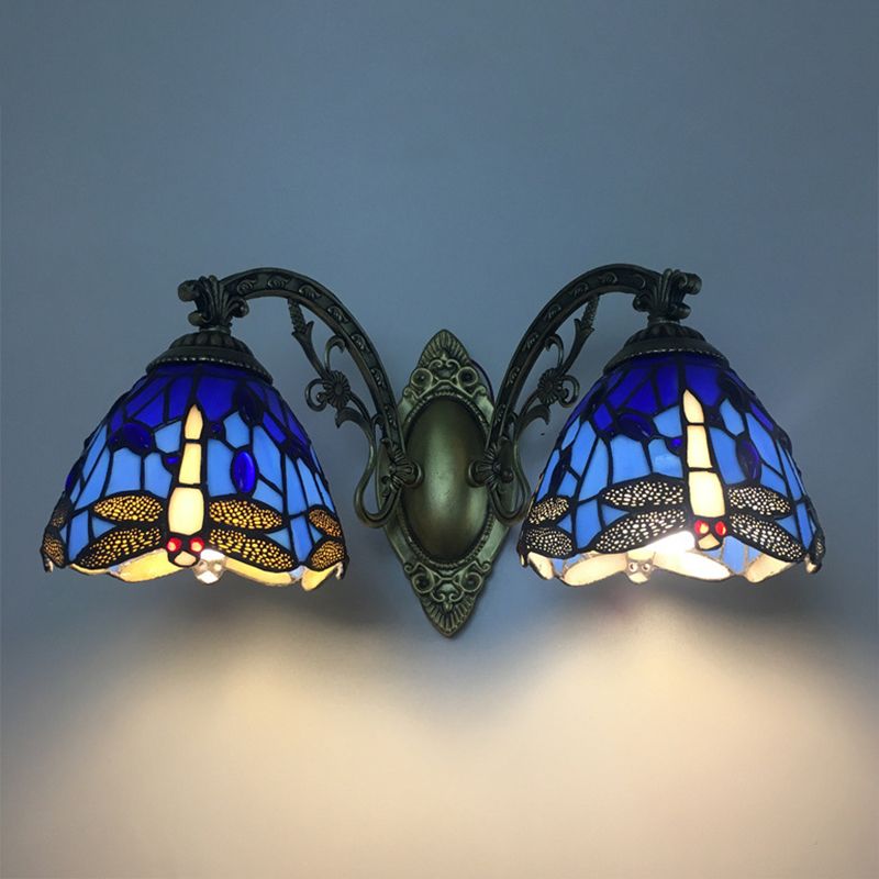 Tiffany Vanity Lamp 2 Lights Dragonfly Vanity Wall Sconce with Multi-Color for Mirror Cabinet