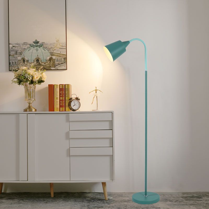 Green Conical Shade Floor Lamp Macaron 1-Bulb Metal Standing Light with Adjustable Arm