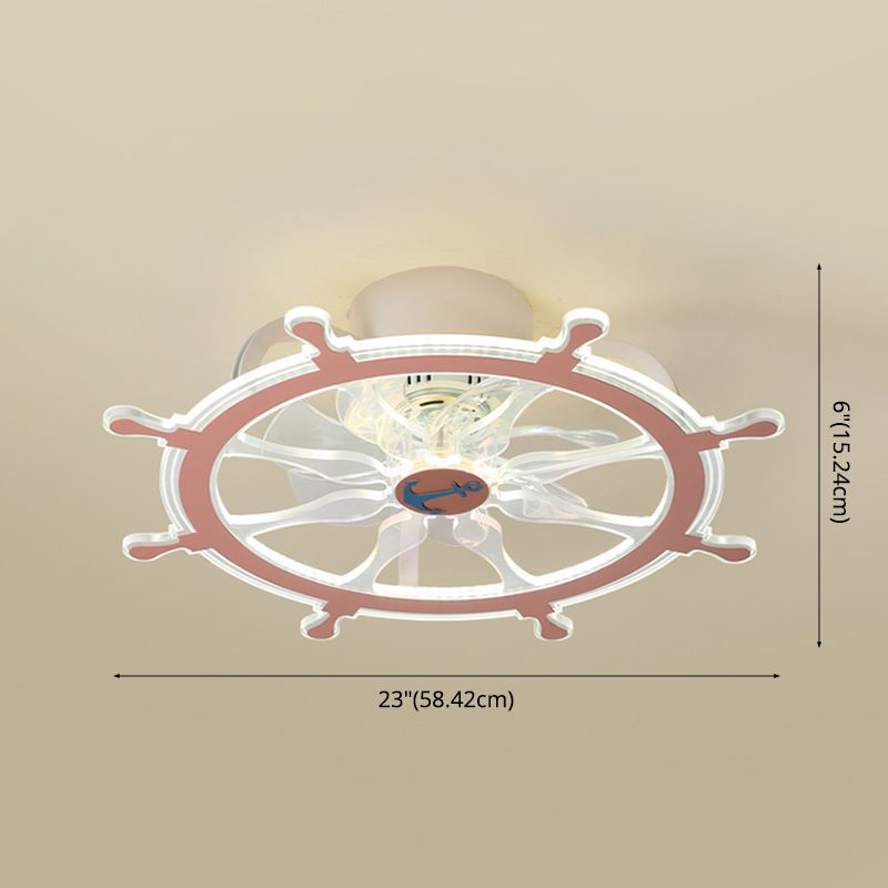 Unique Sailing Wheel Shaped Fan Light Mediterranean Acrylic LED Semi Flush Lamp for Kids Room