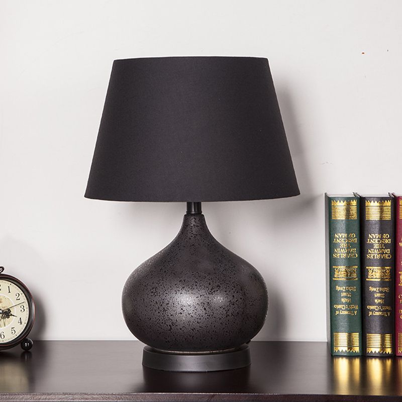 Contemporary Tapered Drum Task Lighting Fabric 1 Bulb Night Table Lamp in Black