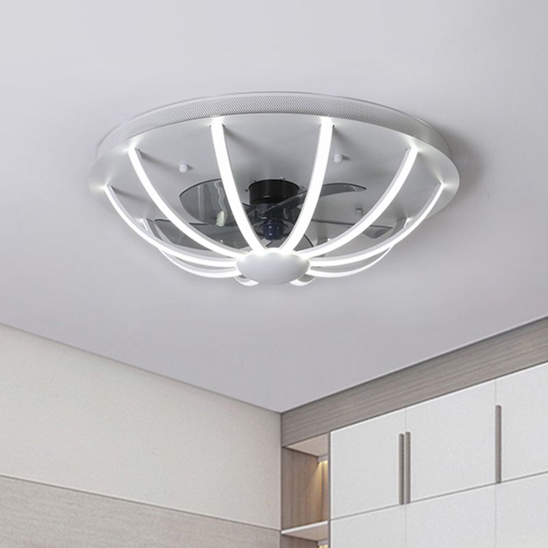 Luz de ventilador colgante de jaula con cúpula Lámpara modernista modernista de blanco/gris/dorado LED FLUSHMOUNT con 4 cuchillas, 23.5 "W