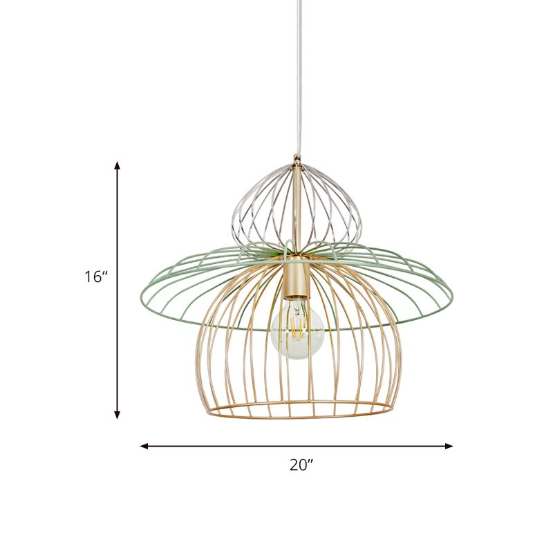 Metal Wire Cage Pendant Lighting Nordic Simple Style 1 Light Gold Suspension Light for Dining Room