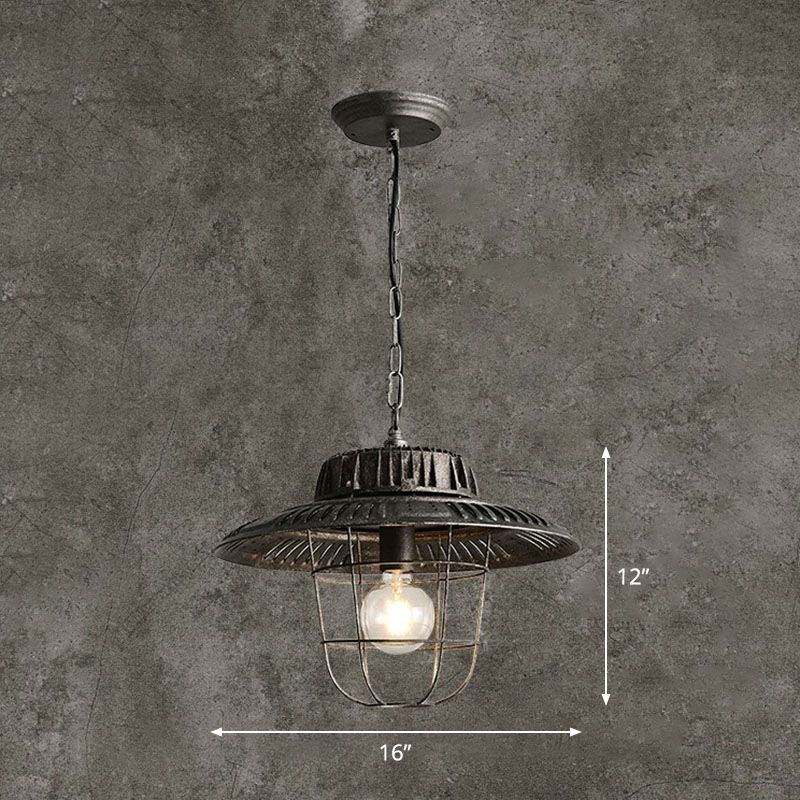 Couvercle de pot vintage lumière de plafond simple fer pendant suspendu en noir antique