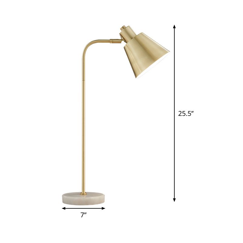 1-Light Study Room Table Lighting Post-Modern Gold Night Lamp with Tapered Metal Shade