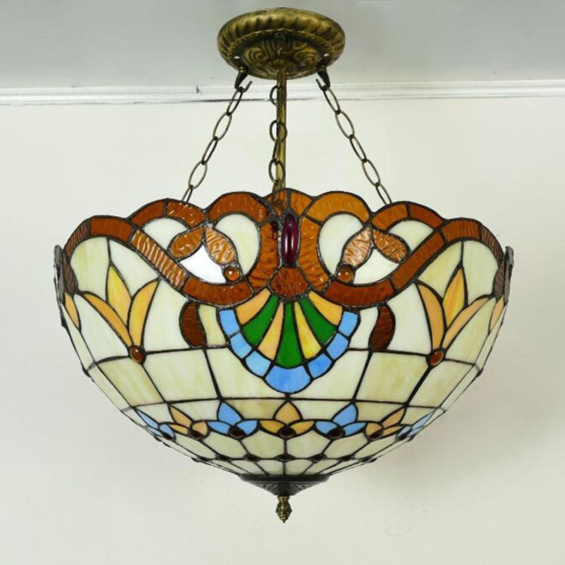 Dome Shape Semi Mount Lighting Stained Glass Baroque Flush Mount Ceiling Light Fixtures