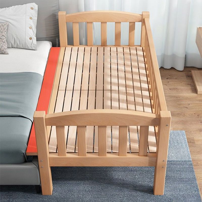 Contemporary Beech Platform Bed Slat Solid Wood Kids Bed with Guardrail