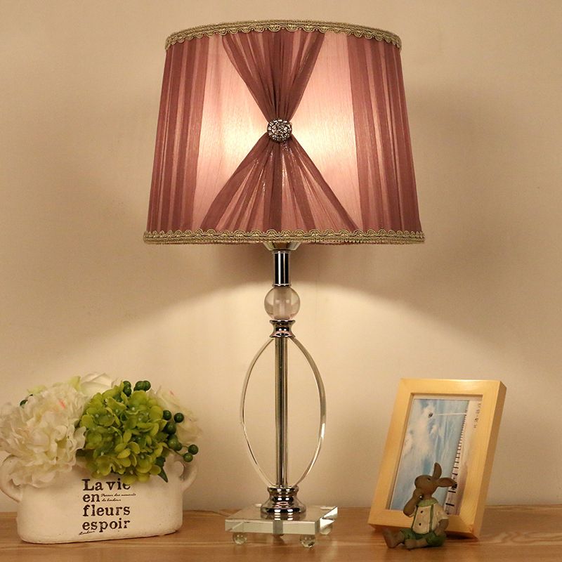 1 Light Bedroom Night Light Rustic Purple Nightstand Lamp with Conical Crystal Shade