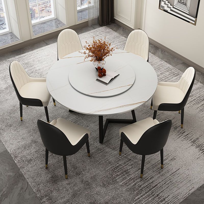 Modern Round Standard Height Dining Table Stone Double Pedestal Dining Table