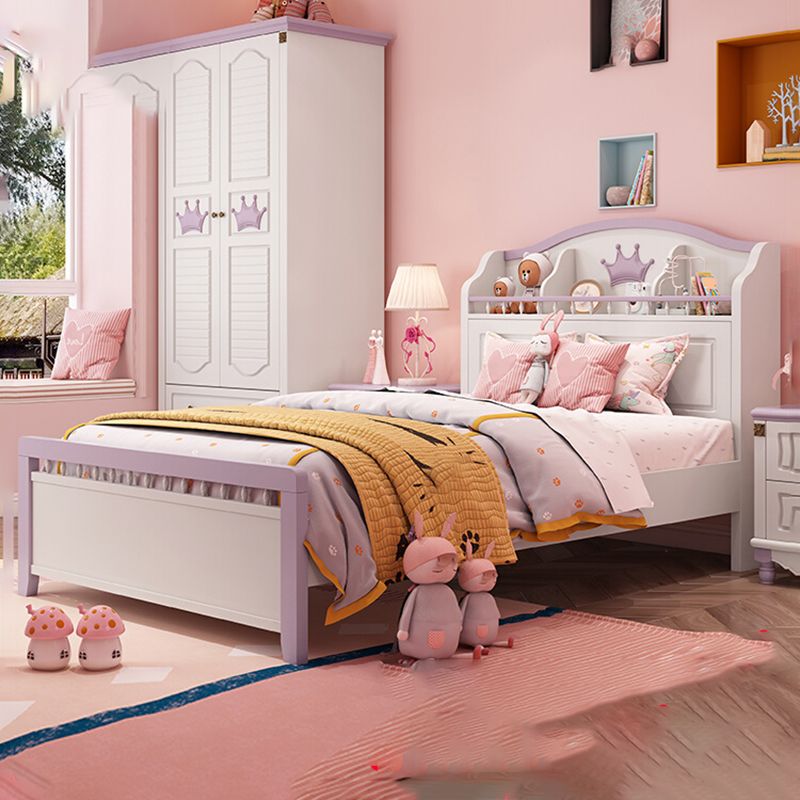 Contemporary White Bed with Headboard and Shelf Princess Theme Bed