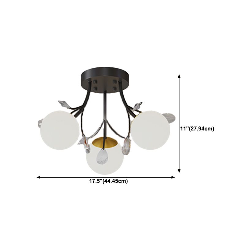 Nordic Style Ceiling Light Black Ceiling Lamp with Ball Glass Shade for Bedroom