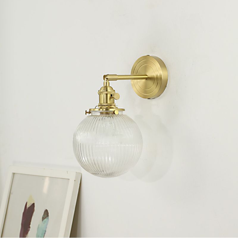 Brass Sconce Modern Style Wall Light Clear Glass 1 Light Wall Sconce for Bathroom