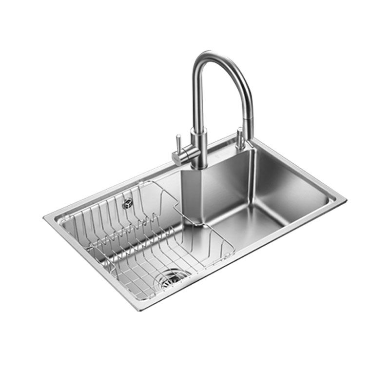 Contemporary Style Kitchen Sink Stainless Steel 2 Holes Drop-In Kitchen Sink