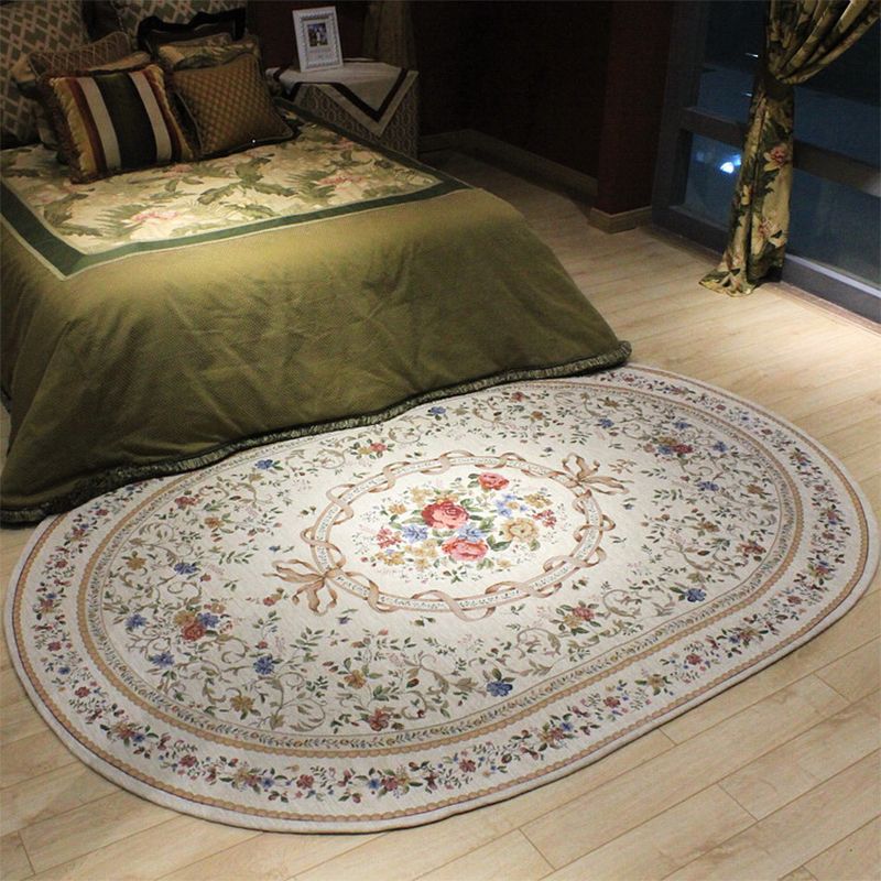 Pastoral Toile Rug Multi Color Vintage Carpet Cotton Easy Care Non-Slip Rug for Bedroom