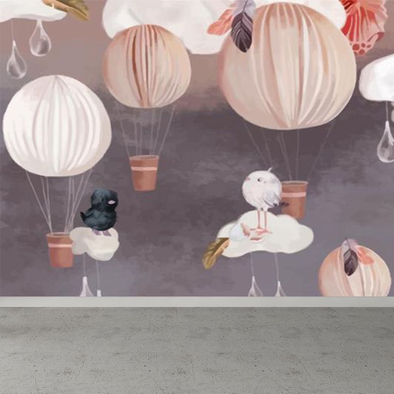 Hot Air Balloon Wallpaper Mural Grey Cartoon Wall Covering for Childrens Bedroom