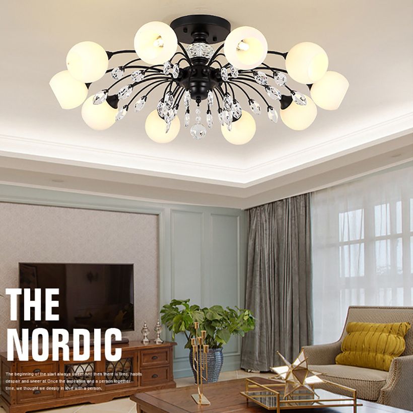 Glass Black Close to Ceiling Lighting Round-Shape Traditional Ceiling Mounted Fixture