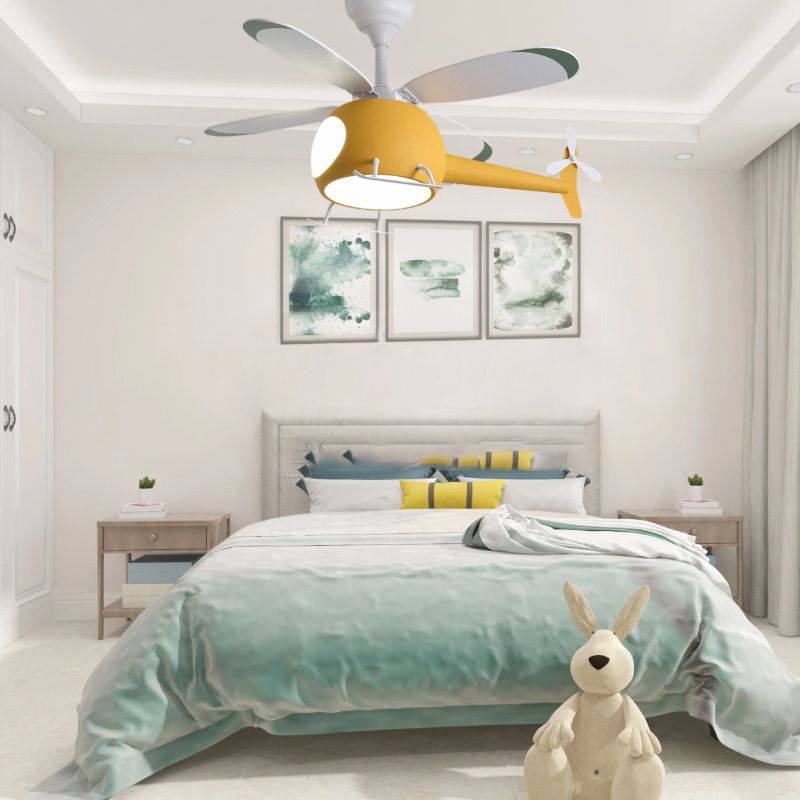 Kids Creative LED ventilateur léger avion en fer forgé lampe suspendue avec une teinte acrylique