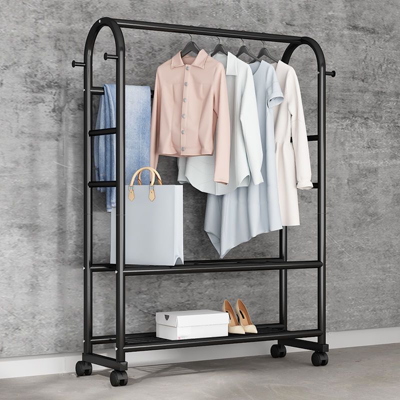 Contemporary Coat Rack Free Standing Coat Hook Two Storage Shelves Metal Hall Stand