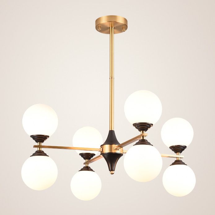 White Glass Chandelier Lighting Fixture Modern Gold Frame Chandelier Pendant Light for Living Room