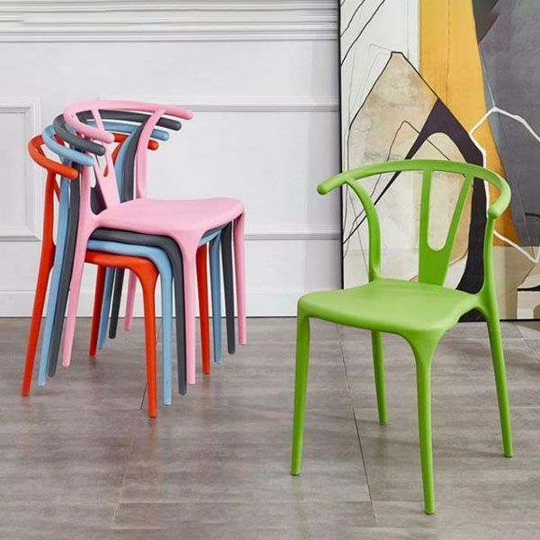 Contemporary Plastic Kitchen and Dining Room Chair Slat Back Side Chair