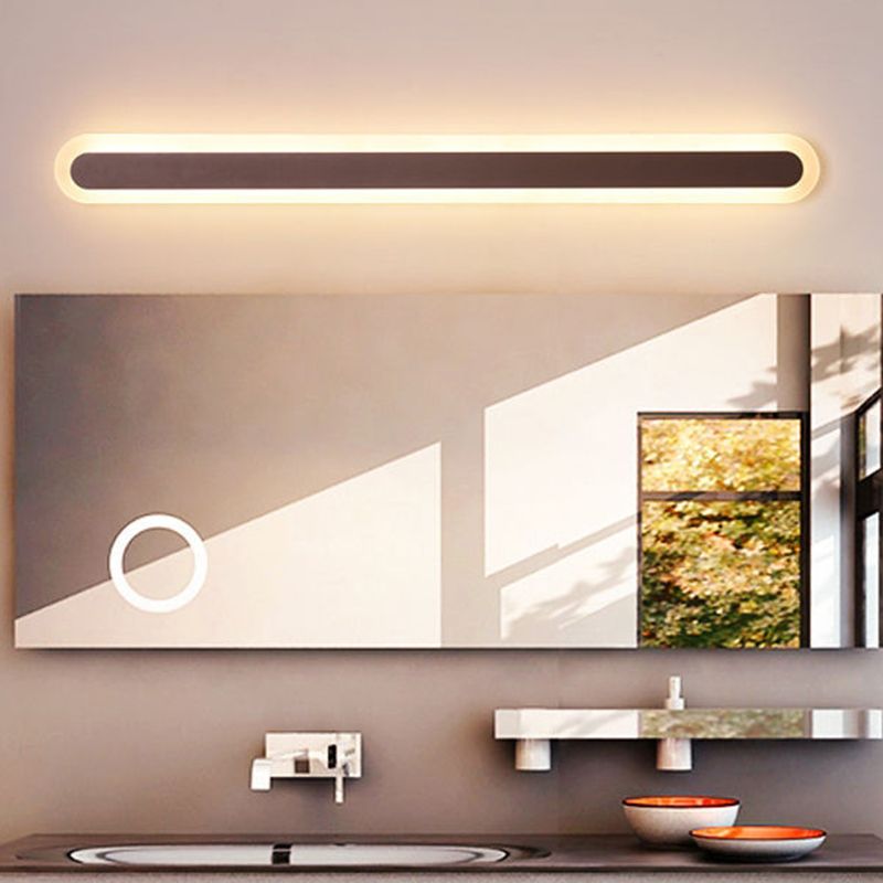 Linear Wall Light Fixture Modern Metal Single Light LED Mirror Light for Bathroom in Brown