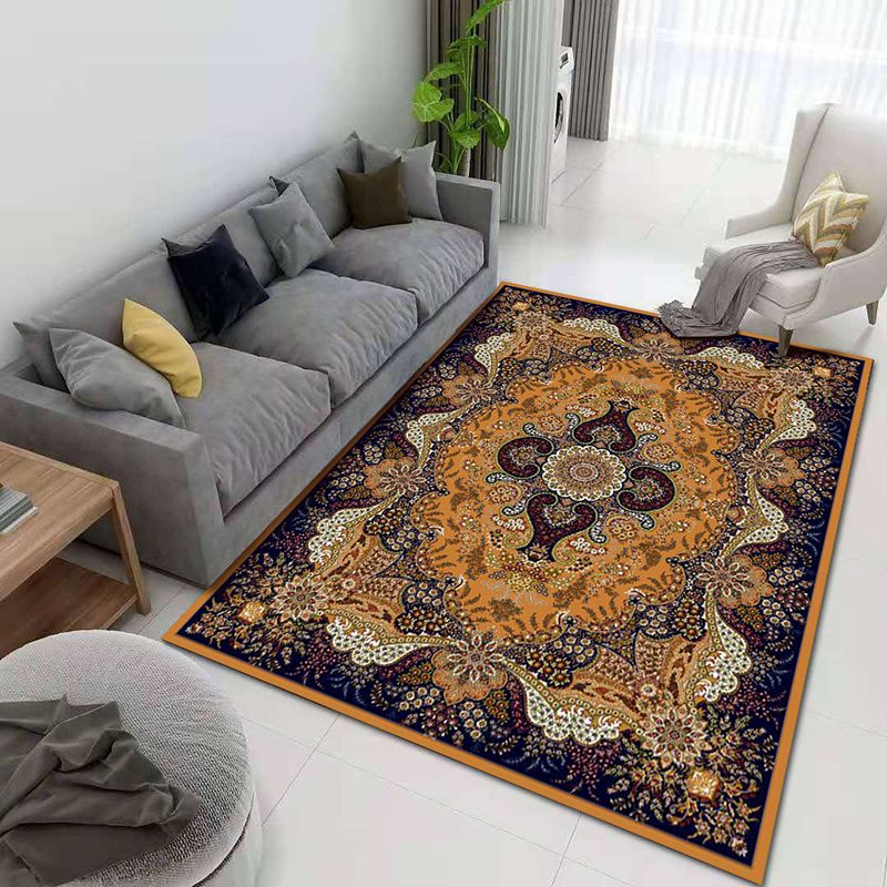 Moroccan Polyester Carpet Medallion Printed Rug Anti-Slip Backing Washable Carpet for Home Decor